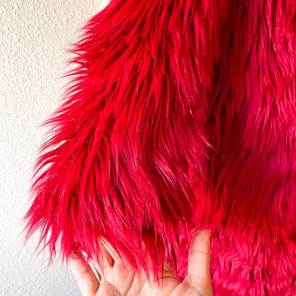 SpiritHoods Red Velvet Wolf Faux Fur Hooded Coat Vegan Small EUC - Picture 3 of 12